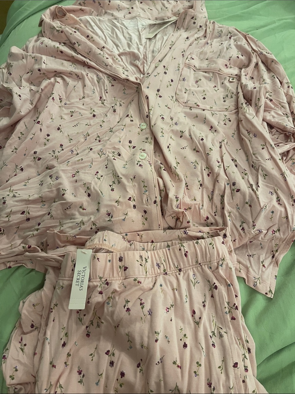 Victoria's Secret Light Pink Floral Two-Piece Pajama Set